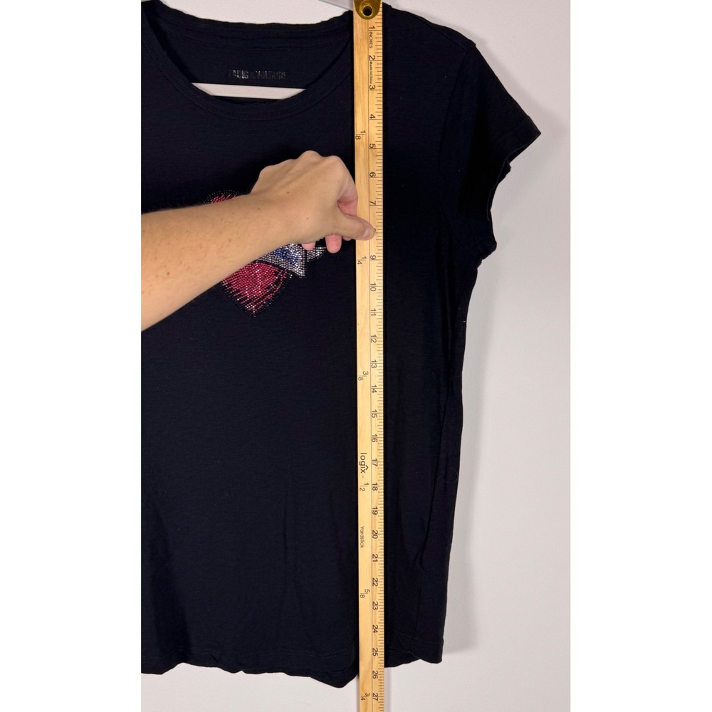 Zadig & Voltaire Black Art Is Truth Heart Rhinestone Tee Large - Picture 8 of 9